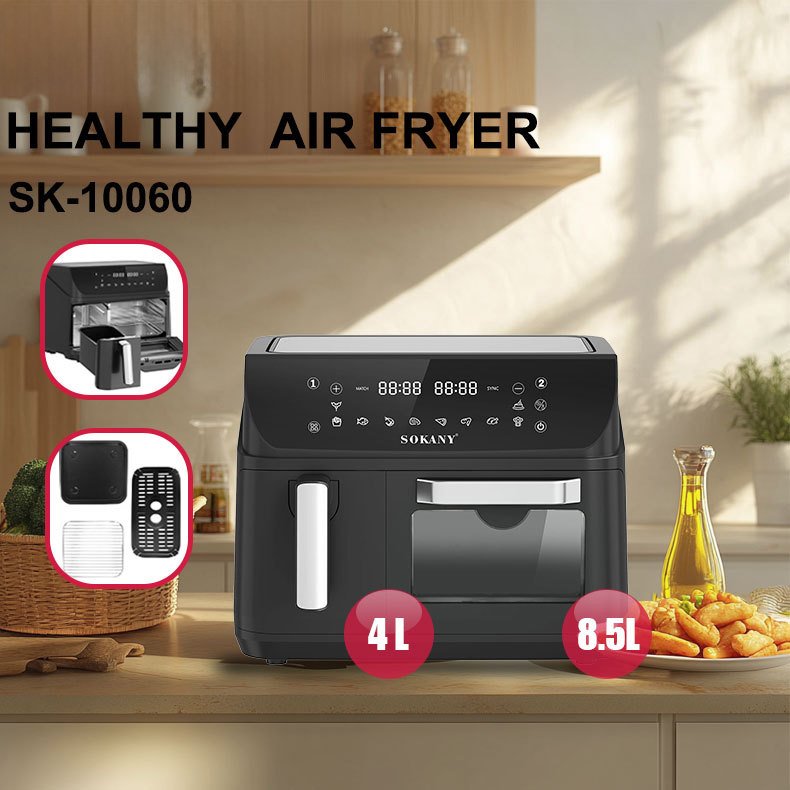 New Dual Zone Air Fryer Dual Basket 12.5L Capacity Digital Controls 2400W Convection Oven Visible Windows With 10 Cooking Preset