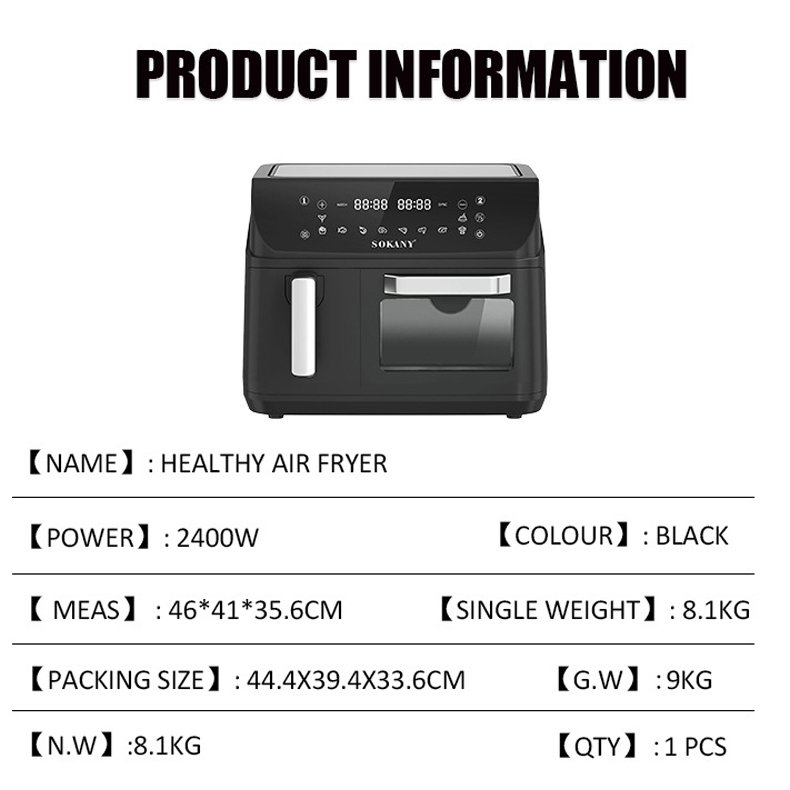 New Dual Zone Air Fryer Dual Basket 12.5L Capacity Digital Controls 2400W Convection Oven Visible Windows With 10 Cooking Preset