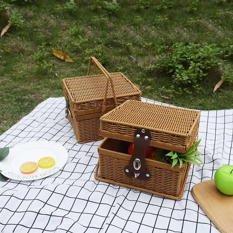Wicker Willow Picnic Basket Hamper Shopping Vintage Basket with Lid and Handle for Camping for picnic