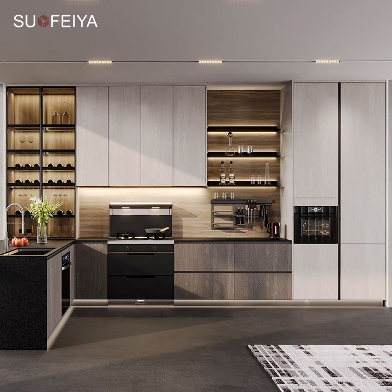 Suofeiya New Arrivals Modern USA White PVC Home Handle Free Cupboard Kitchen Cabinet Design in Foshan