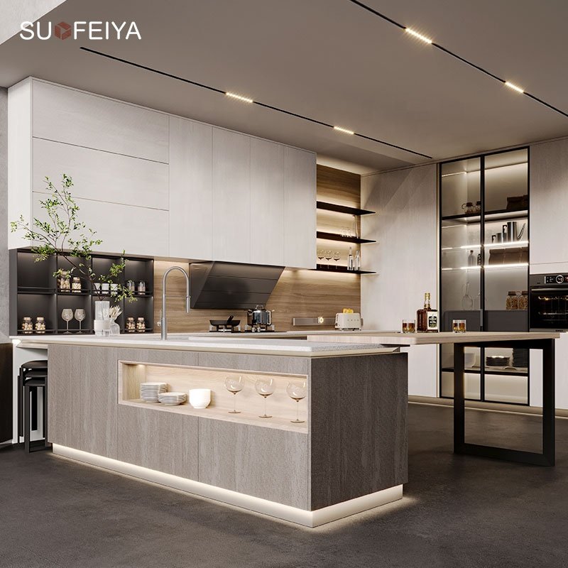 Suofeiya New Arrivals Modern USA White PVC Home Handle Free Cupboard Kitchen Cabinet Design in Foshan