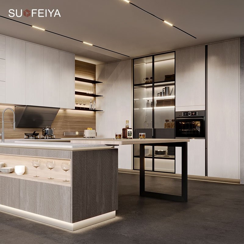 Suofeiya New Arrivals Modern USA White PVC Home Handle Free Cupboard Kitchen Cabinet Design in Foshan