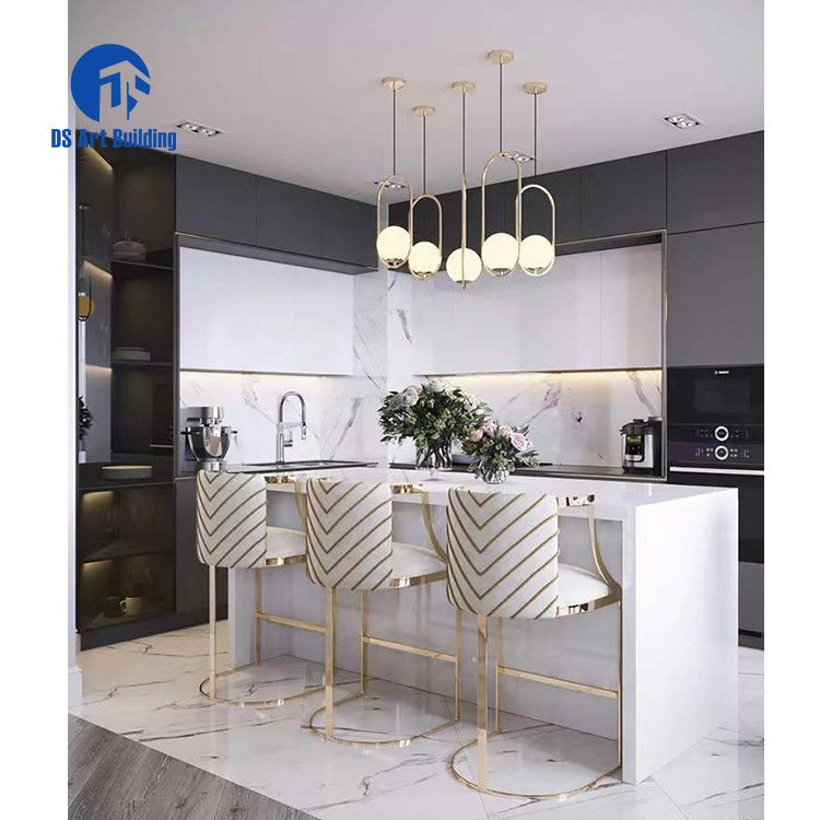 DS European Style 3D Design Black Gray White Glossy Kitchen Cabinets for Residential House Project