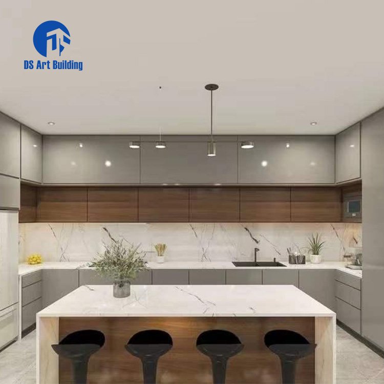 DS European Style 3D Design Black Gray White Glossy Kitchen Cabinets for Residential House Project