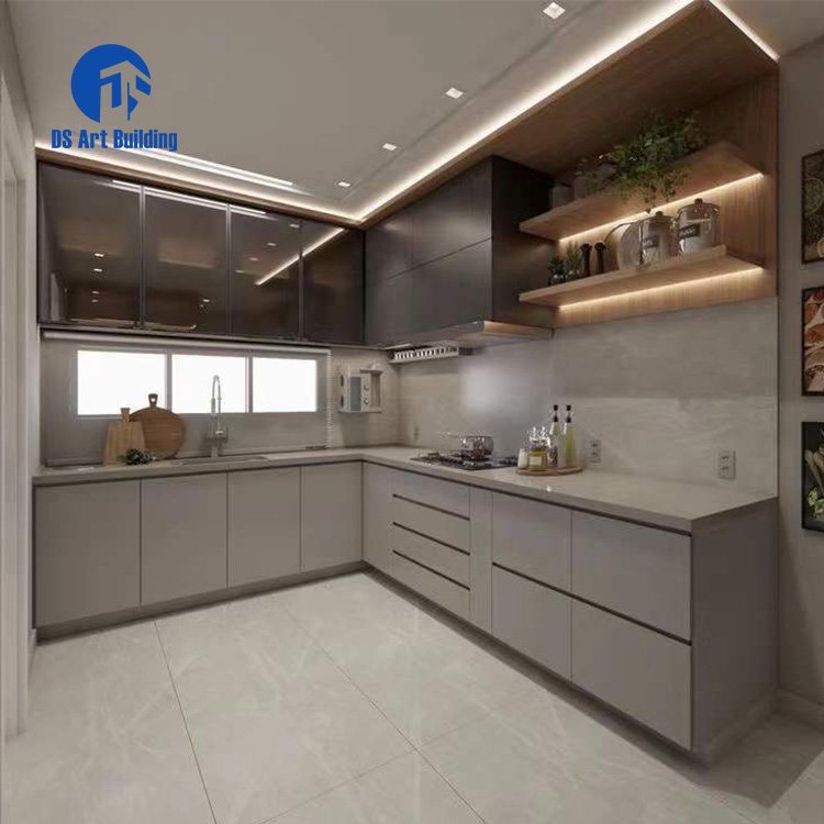 DS European Style 3D Design Black Gray White Glossy Kitchen Cabinets for Residential House Project