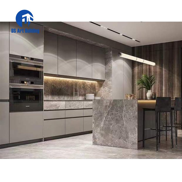 DS European Style 3D Design Black Gray White Glossy Kitchen Cabinets for Residential House Project