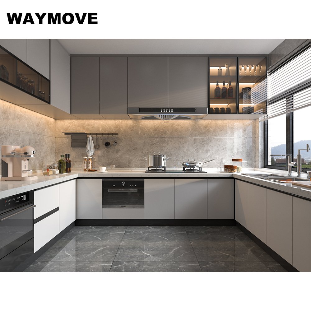 WAYMOVE Modern Luxury Double Bowl Kitchen Sink 202 Acrylic Cabinet Modern Luxury Kitchen Appliances Apartment Includes Hinge