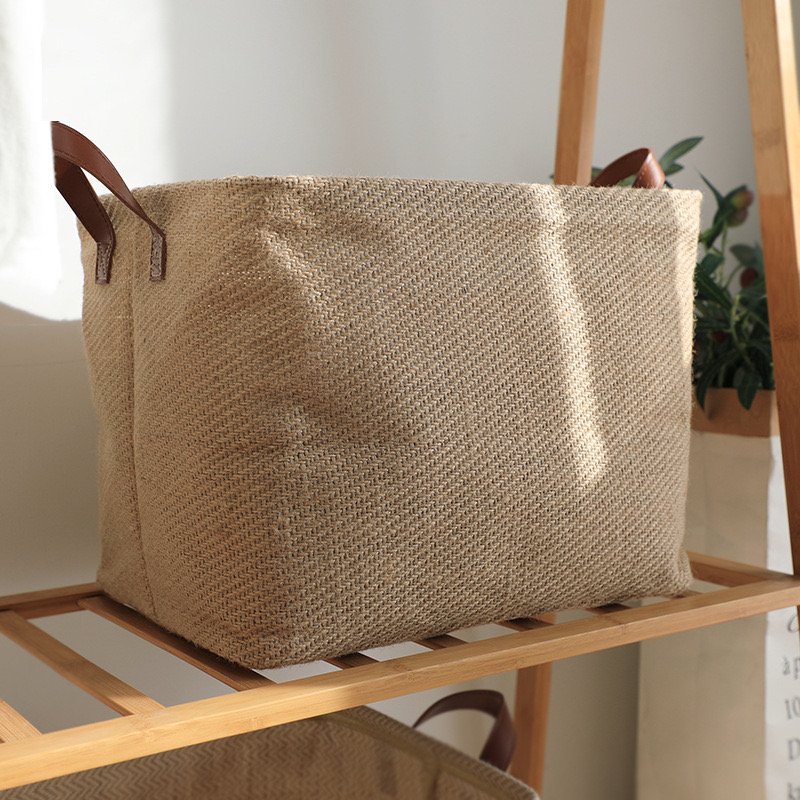 New products Jute canvas handmade foldable dense stitches dirty clothes basket for laundry Household