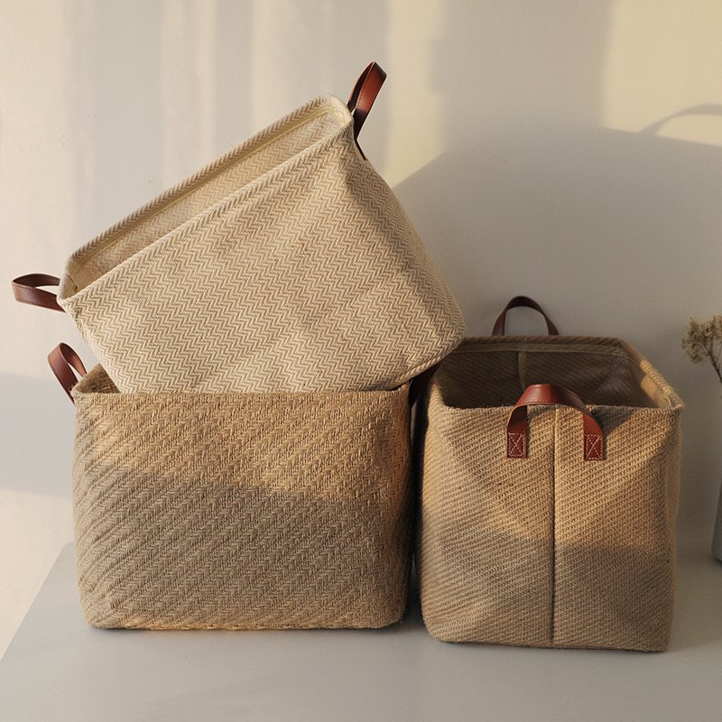 New products Jute canvas handmade foldable dense stitches dirty clothes basket for laundry Household