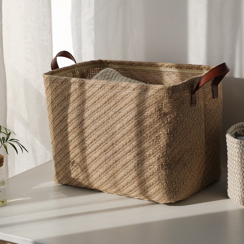 New products Jute canvas handmade foldable dense stitches dirty clothes basket for laundry Household