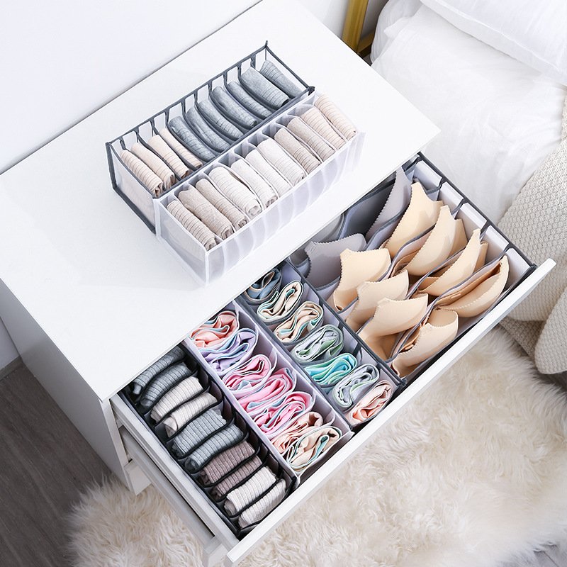Dormitory closet organizer for socks home separated underwear storage box 7 grids bra organizer foldable drawer organizer