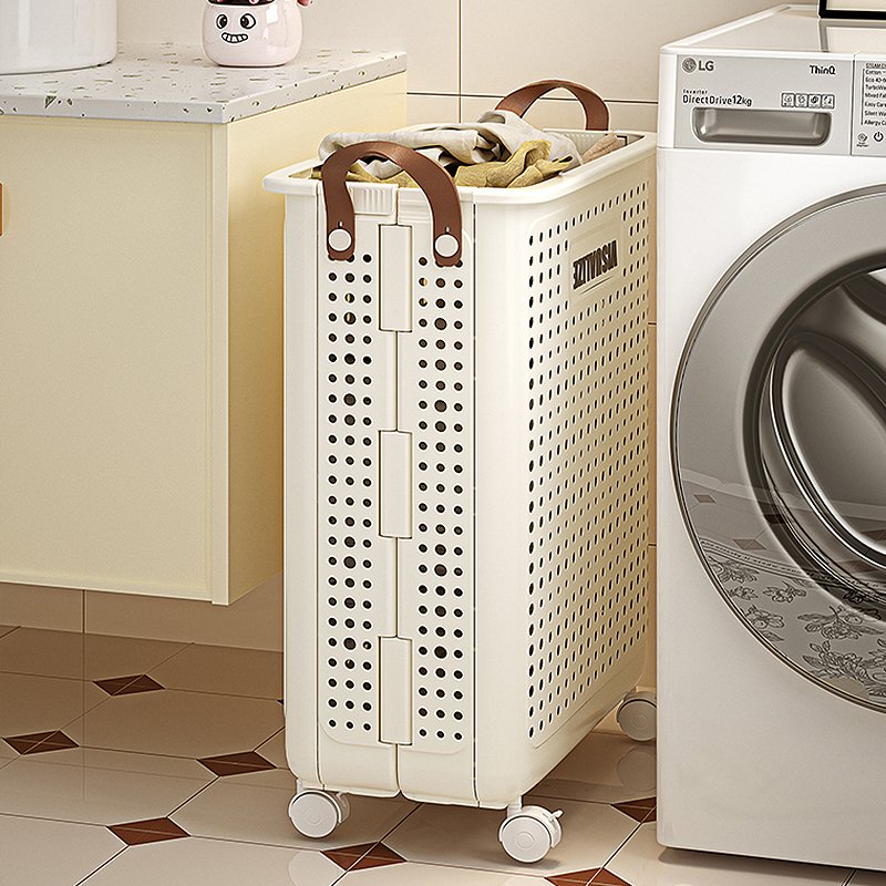 Collapsible Dirty Clothes Storage Basket Bins Foldability Plastic Bathroom Laundry Storage Basket Organizer With Handle