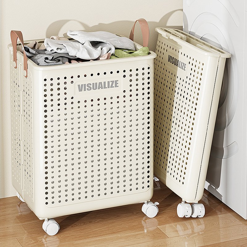 Collapsible Dirty Clothes Storage Basket Bins Foldability Plastic Bathroom Laundry Storage Basket Organizer With Handle