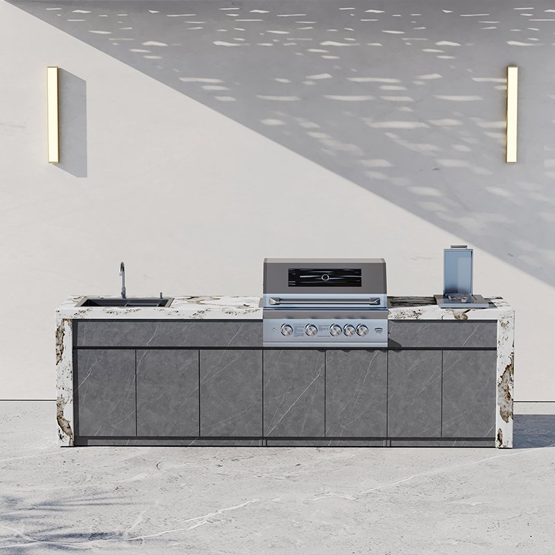 Custom Modern Style artificial marble marble Patio BBQ Grills Sink Backyard Outdoor Kitchen Cabinets outdoor barbecue worktop