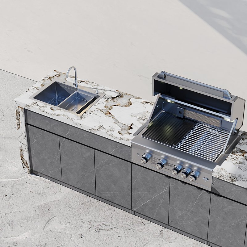 Custom Modern Style artificial marble marble Patio BBQ Grills Sink Backyard Outdoor Kitchen Cabinets outdoor barbecue worktop