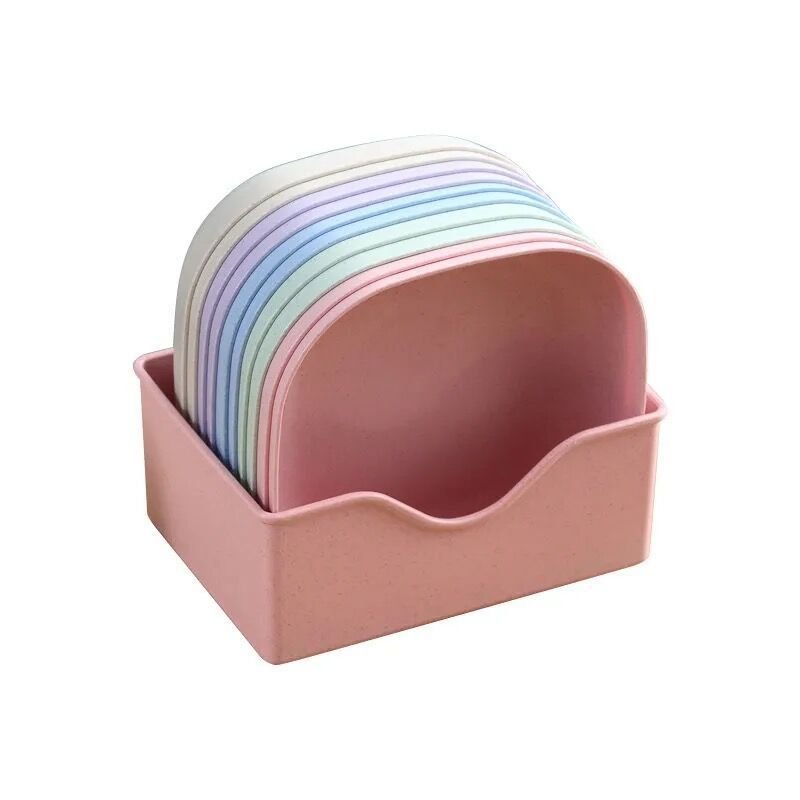 10pcs Dinnerware Set Fruit Candy Serveware Spit Bone Tray Non-toxin Snack Dishes Wheat Straw Plastic Plates