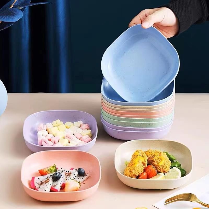 10pcs Dinnerware Set Fruit Candy Serveware Spit Bone Tray Non-toxin Snack Dishes Wheat Straw Plastic Plates