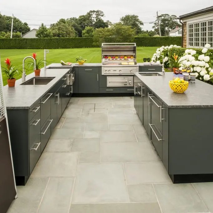Modern Luxury Stainless Steel Courtyard Outdoor Kitchen Long Island with BBQ Grill