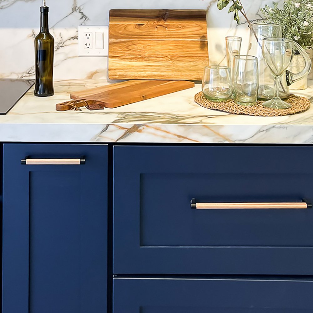 Kitchen Furniture Luxury Custom Designs Navy Modern Style Solid Wood RTA Soft Close Modular Kitchen Cabinets from Vietnam