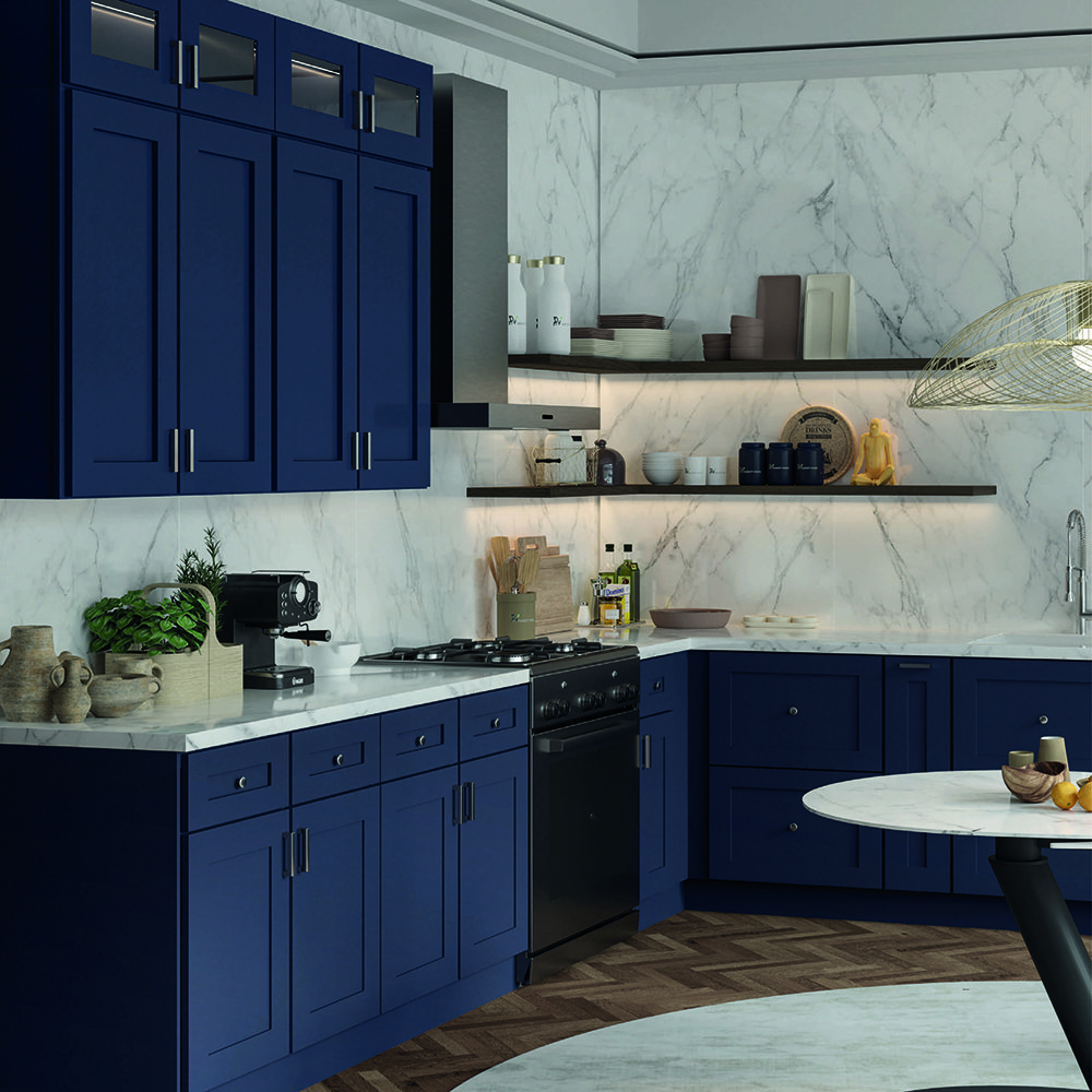 Kitchen Furniture Luxury Custom Designs Navy Modern Style Solid Wood RTA Soft Close Modular Kitchen Cabinets from Vietnam