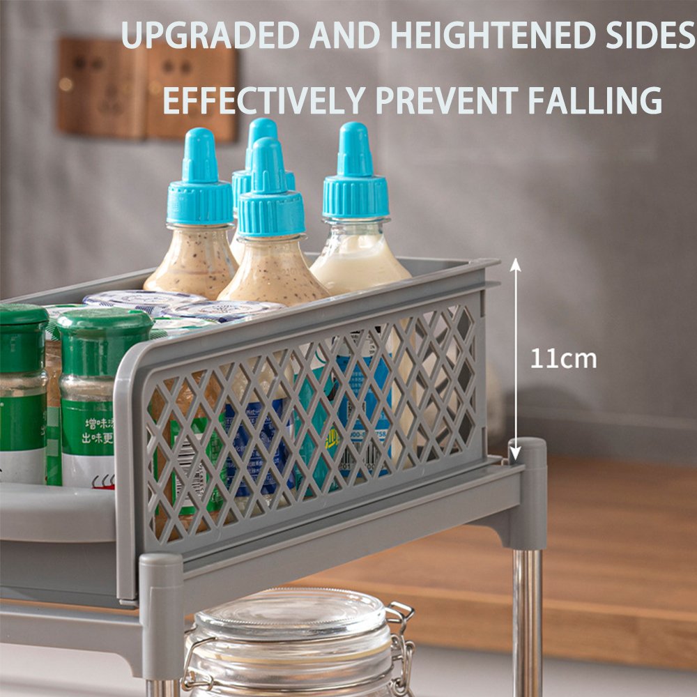 Household Pull-out 2 Tier Storage Rack Plastic Kitchen Spice Storage Rack Under The Sink Organizers Storage Shelf Drawer