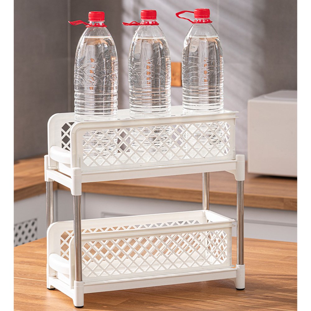 Household Pull-out 2 Tier Storage Rack Plastic Kitchen Spice Storage Rack Under The Sink Organizers Storage Shelf Drawer
