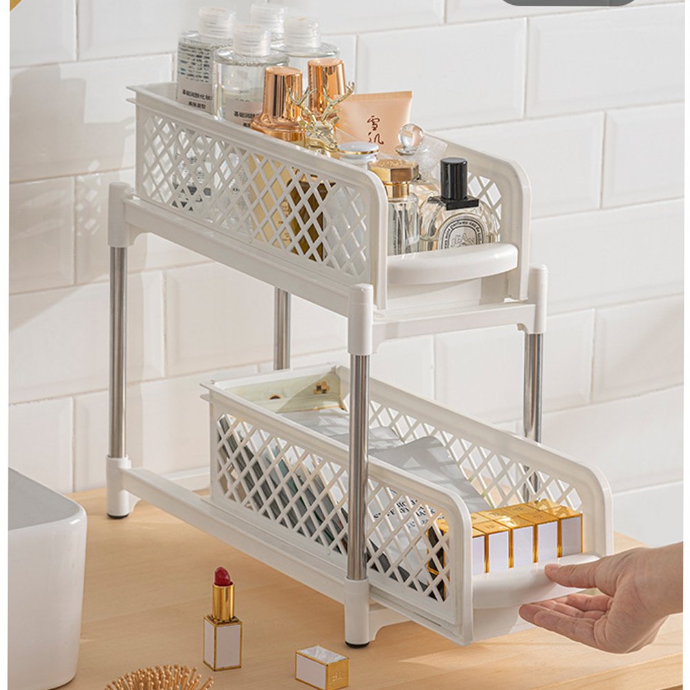 Household Pull-out 2 Tier Storage Rack Plastic Kitchen Spice Storage Rack Under The Sink Organizers Storage Shelf Drawer