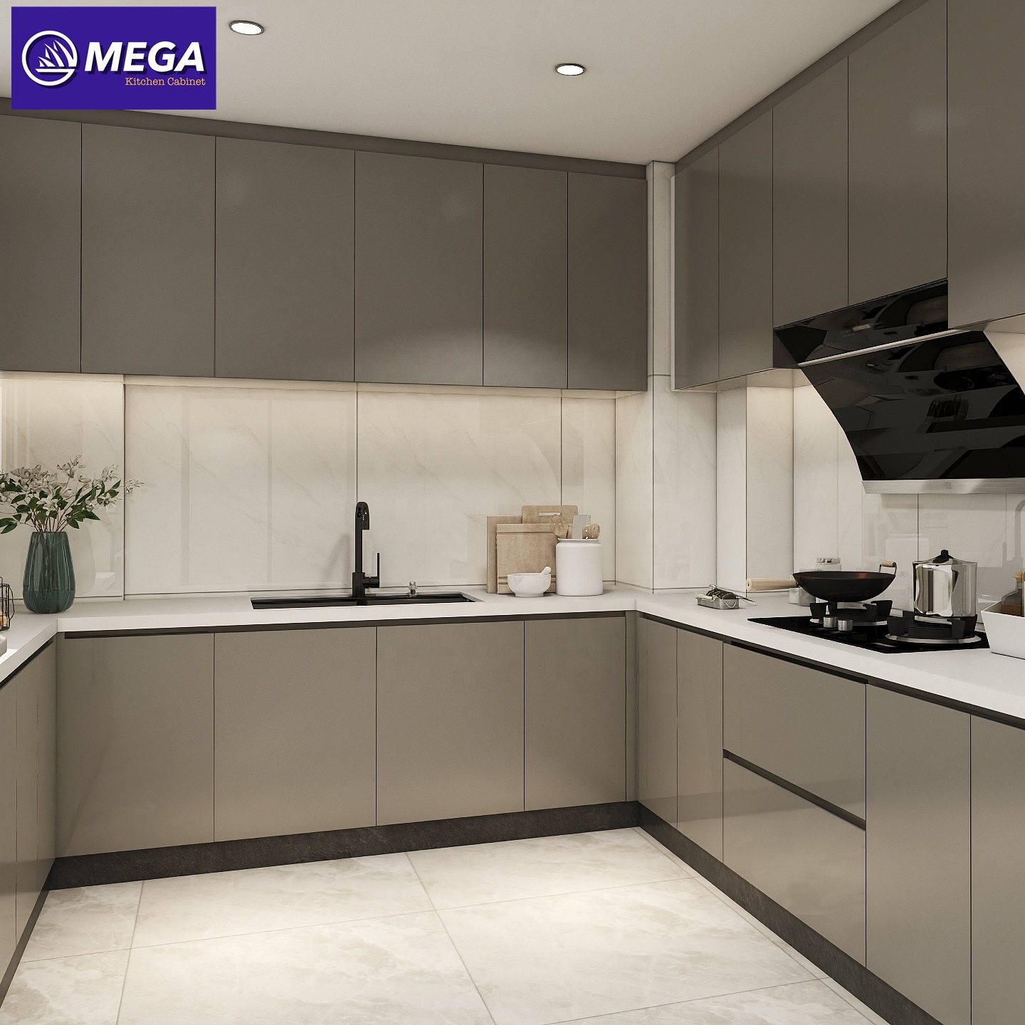 wholesales hotel vialla U shape lacquer MDF ready to assembled modern kitchen cupboard set cabinet armario de cozinha