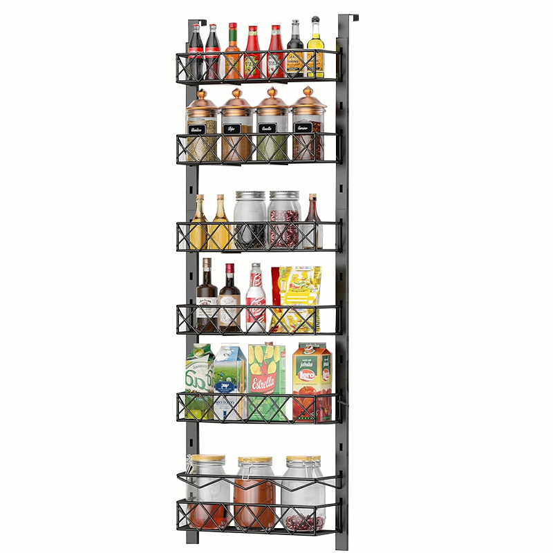 Popular 6 Tier Bamboo Spice Rack Tray Multiple Purposes 6 Layers Over Door Pantry Shelf Organizer Storage Baskets Hanging Rack