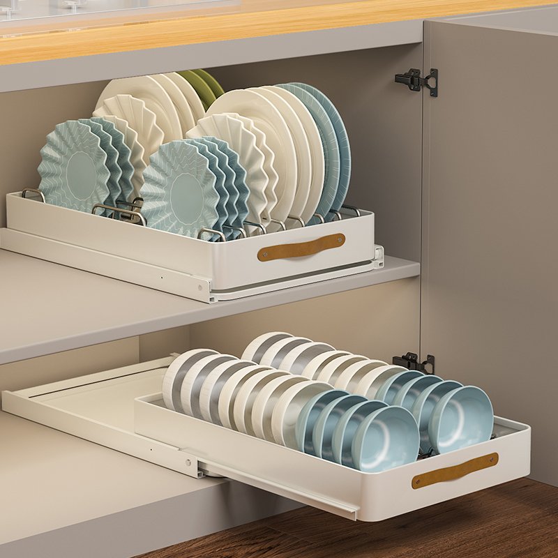 Fixed with Adhesive Slide out Drawer Storage Shelves Kitchen Cabinets Pull Cabinet Organization Metal Double Tiers Living Room