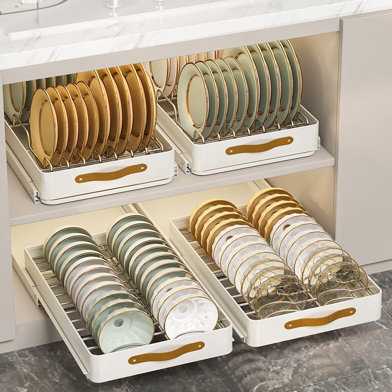 Fixed with Adhesive Slide out Drawer Storage Shelves Kitchen Cabinets Pull Cabinet Organization Metal Double Tiers Living Room