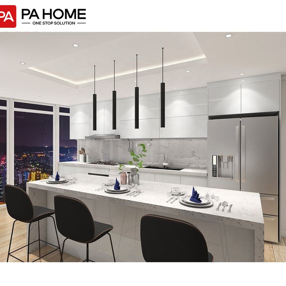 PA high gloss lacquer plywood carcass full modern kitchen cabinet