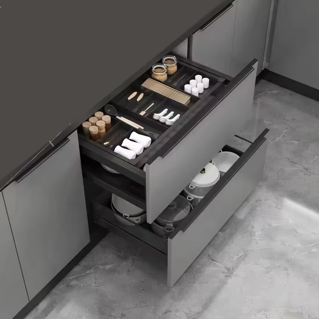 ComSol Dish And Bowl Rack Pull Out Drawer Basket Aluminum Alloy Dish Rack Pull-Out Metal Basket For Kitchen Cabinet