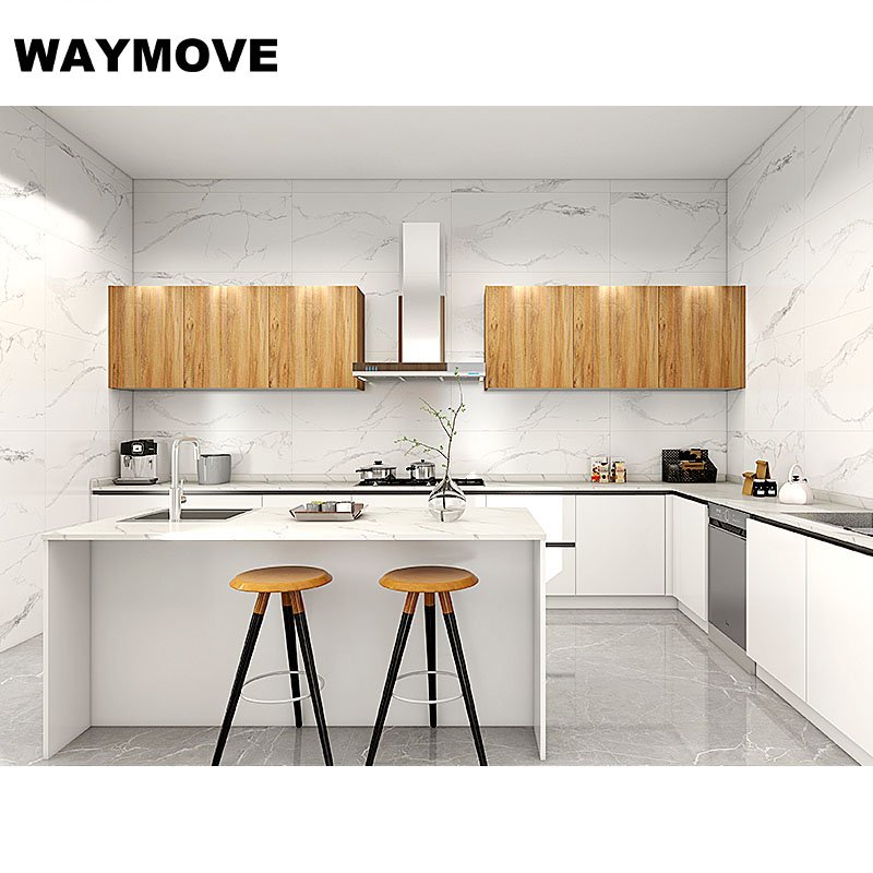 WAYMOVE Luxury Kitchen Island Cabinet Modern White Design Free Luxury Kitchen Appliances Sink Lacquer Door Panel Surface