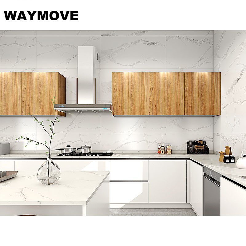 WAYMOVE Luxury Kitchen Island Cabinet Modern White Design Free Luxury Kitchen Appliances Sink Lacquer Door Panel Surface