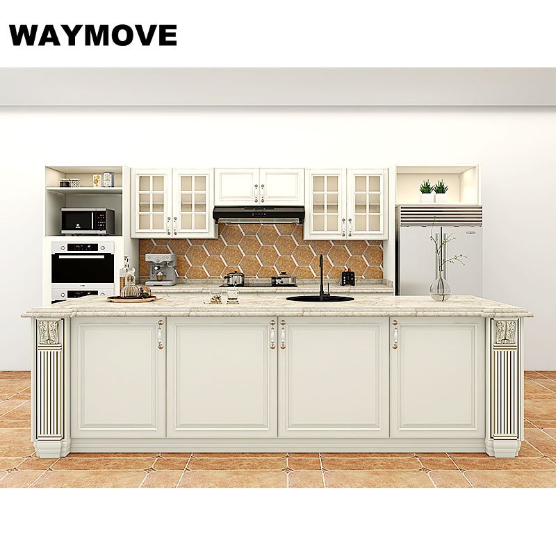 WAYMOVE Luxury Kitchen Island Cabinet Modern White Design Free Luxury Kitchen Appliances Sink Lacquer Door Panel Surface