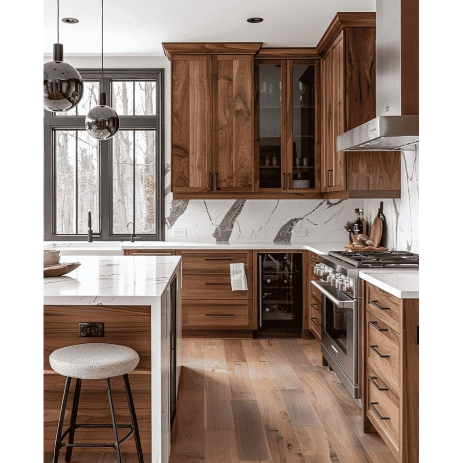 Vermonhouzz China Home Complete Black walnut classical style Designs Modern solid wood kitchen cabinet