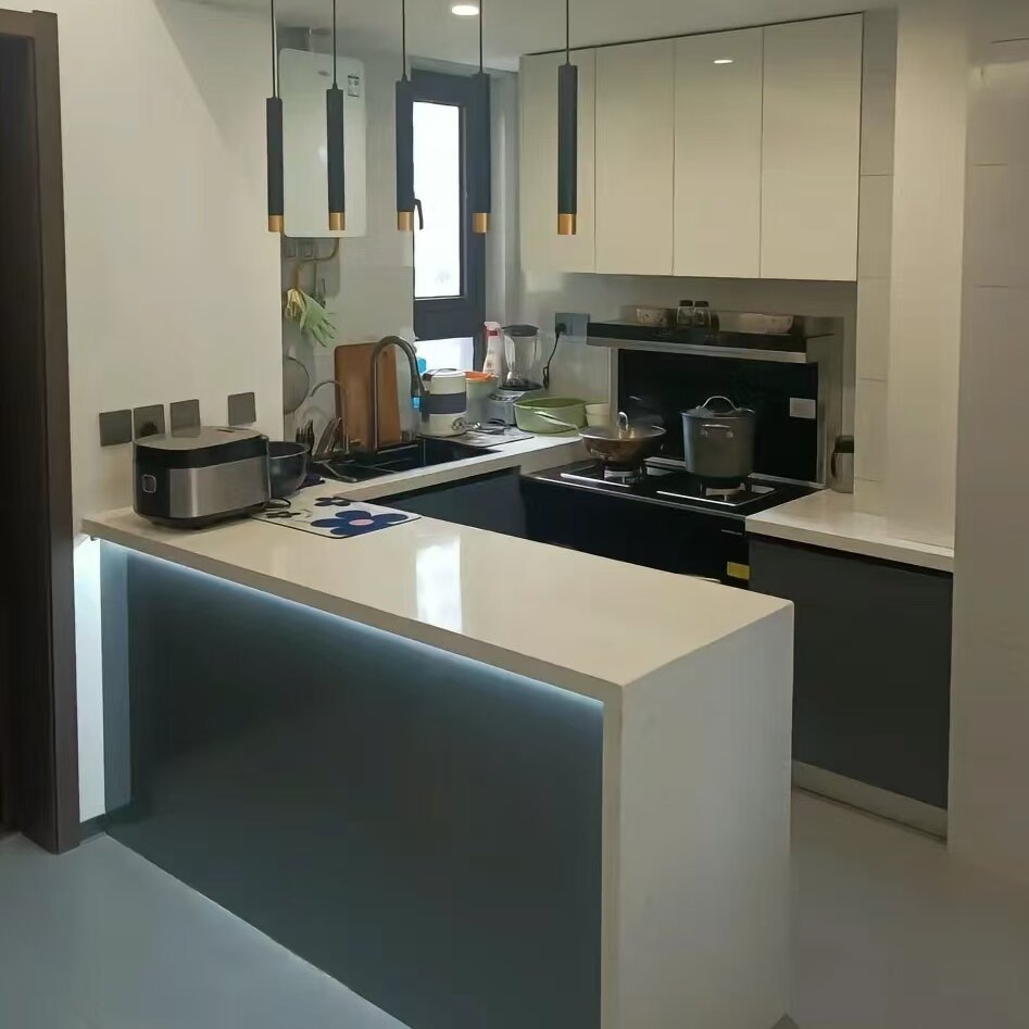 Scalable integrated French kitchen island family small unit retro curved island table rock slab kitchen island
