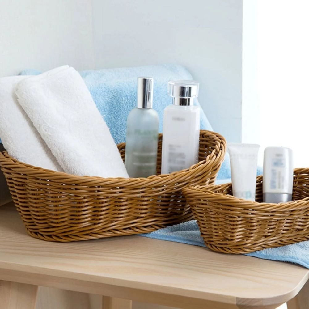 Small Recycled Paper Rope Storage Basket Container Wicker Organizing Bins Decorative Square Design Bathroom Cupboards Drawer