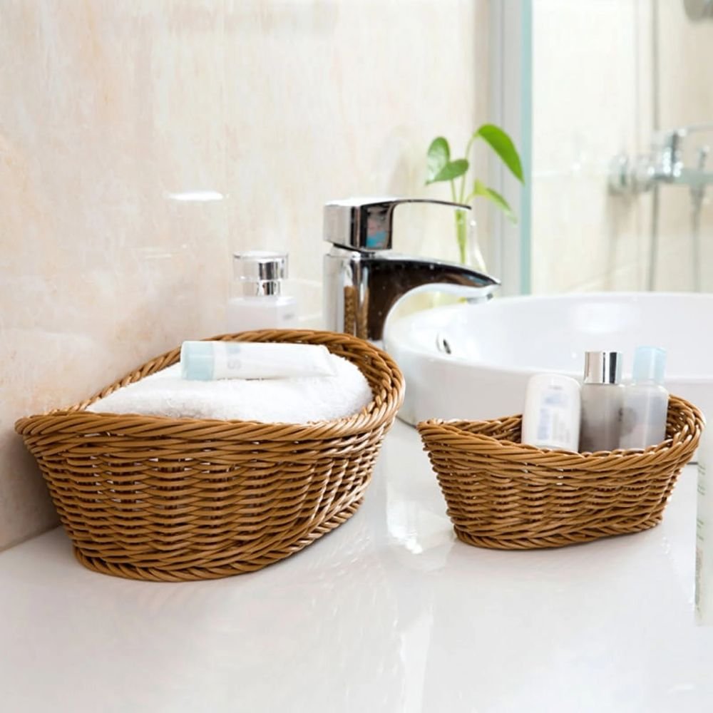 Small Recycled Paper Rope Storage Basket Container Wicker Organizing Bins Decorative Square Design Bathroom Cupboards Drawer