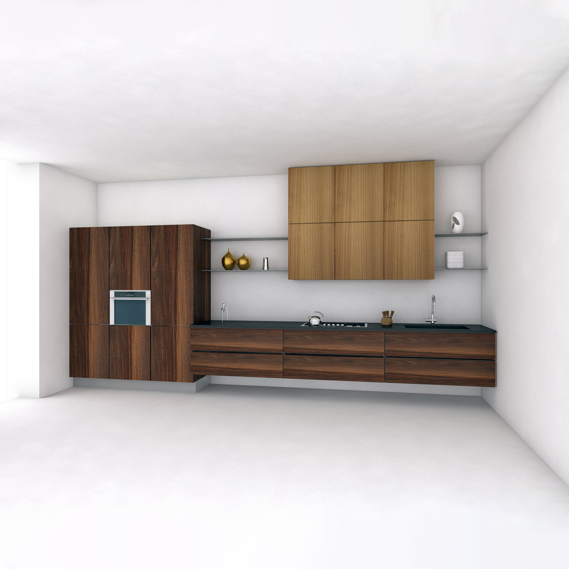 Walnut and Elm Escooh Legnovivo Luxury kitchen set made in Italy top-grade natural materials customizable
