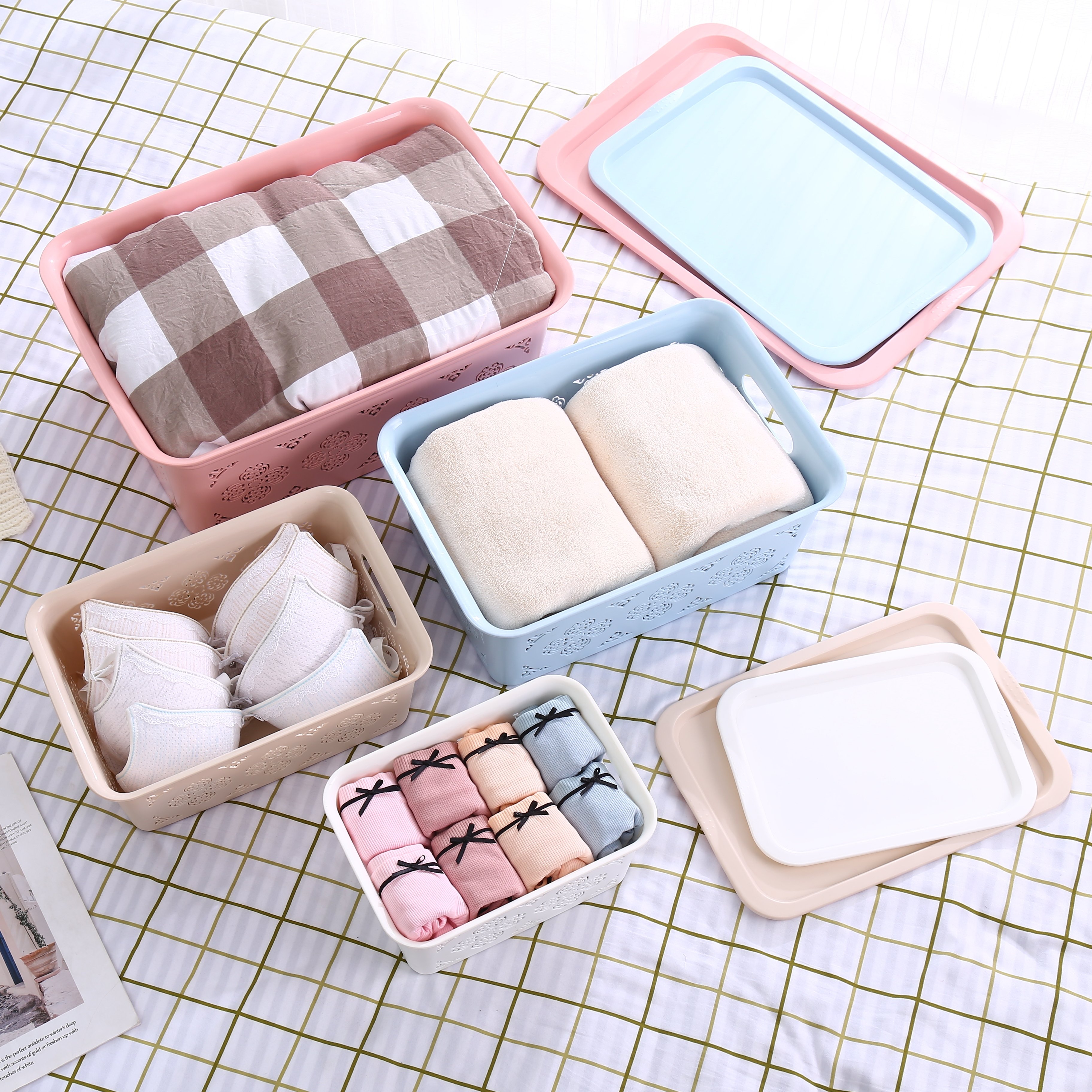 Plastic storage box toy organizer storage bins closet organizer cloth organizer rattan basket clothes storage box with lid