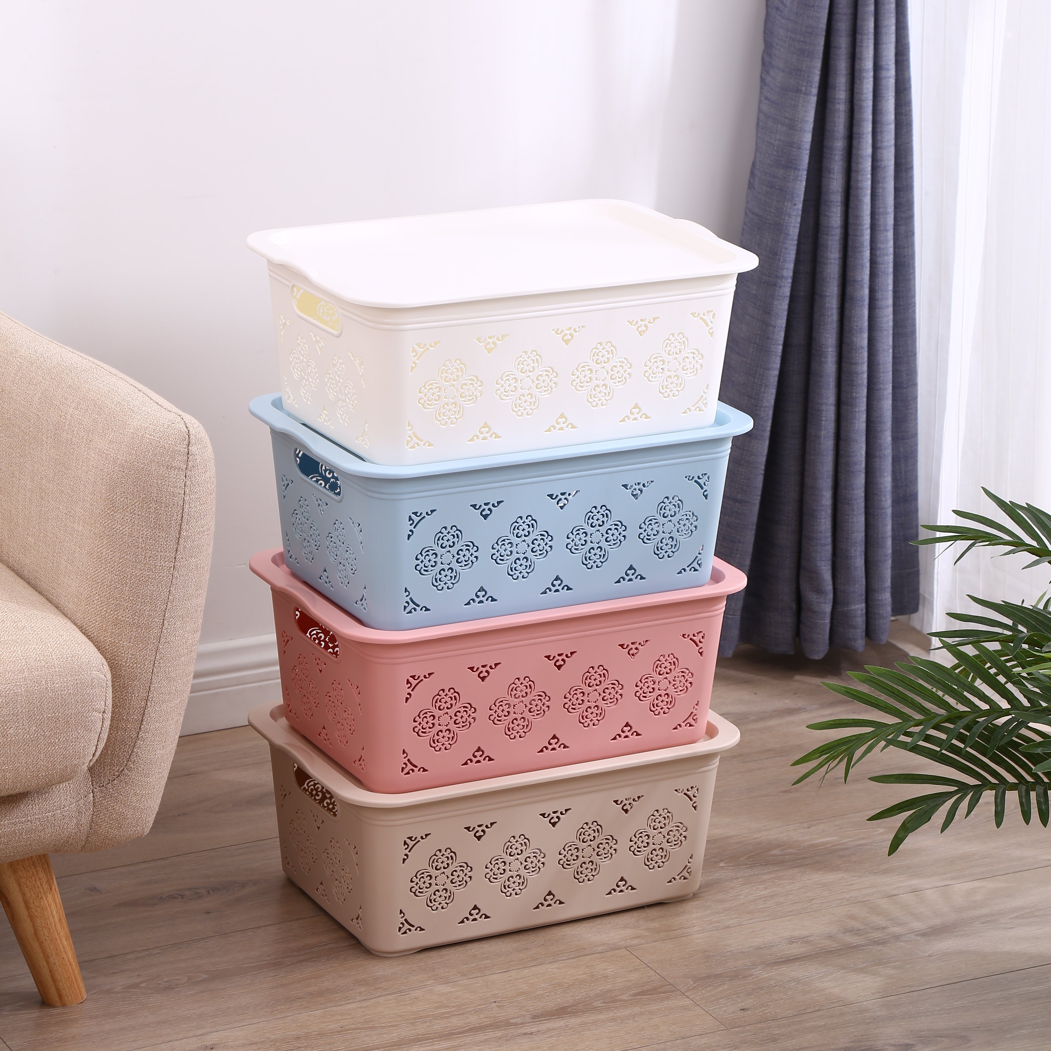 Plastic storage box toy organizer storage bins closet organizer cloth organizer rattan basket clothes storage box with lid