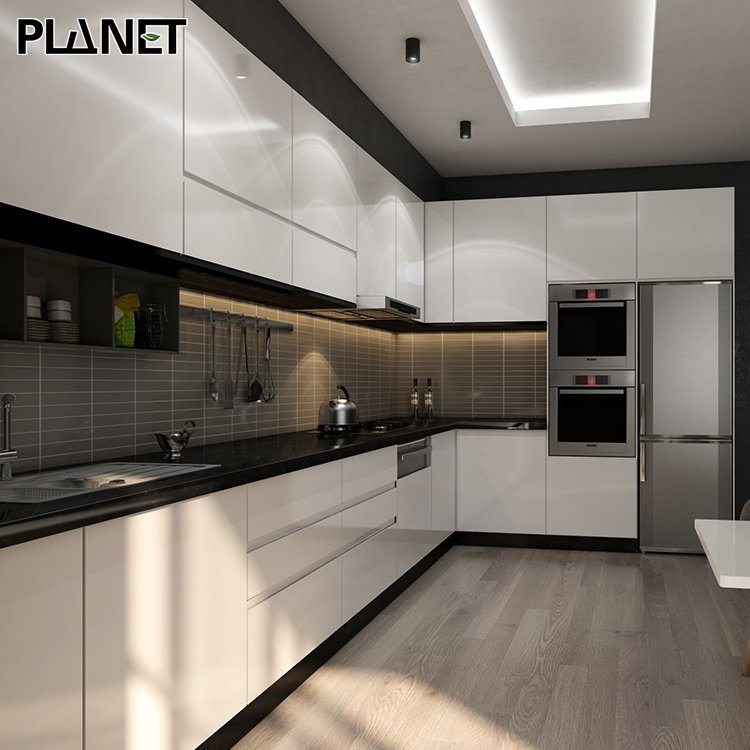 2024 Unique Comtomized Kitchen Cabinet Concealed Handle Cupboard Modern White Gloss Rta Cheap Kitchen Cabinet Set