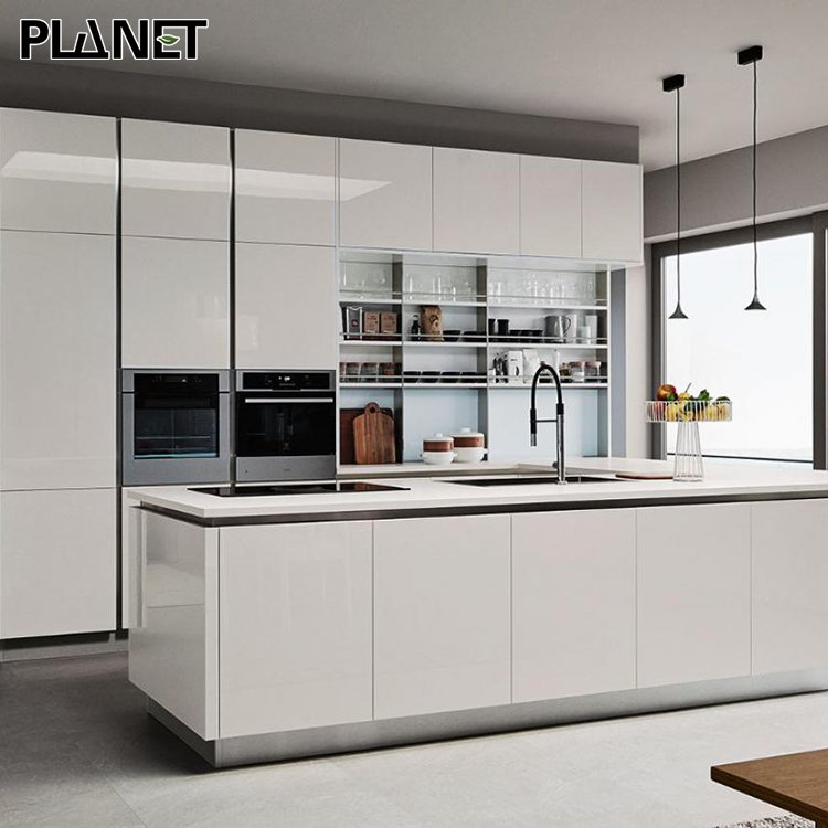 2024 Unique Comtomized Kitchen Cabinet Concealed Handle Cupboard Modern White Gloss Rta Cheap Kitchen Cabinet Set