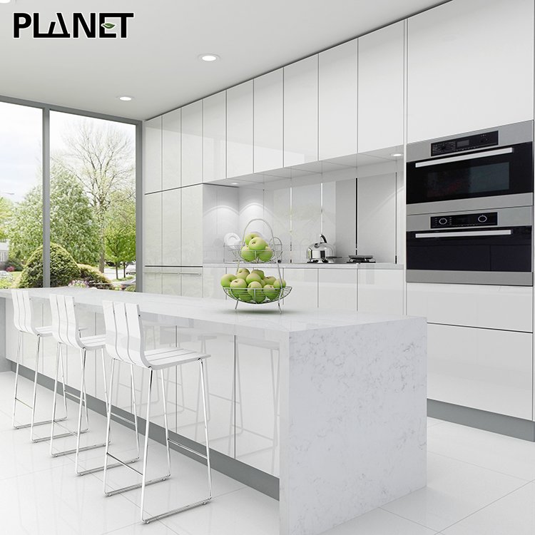 2024 Unique Comtomized Kitchen Cabinet Concealed Handle Cupboard Modern White Gloss Rta Cheap Kitchen Cabinet Set