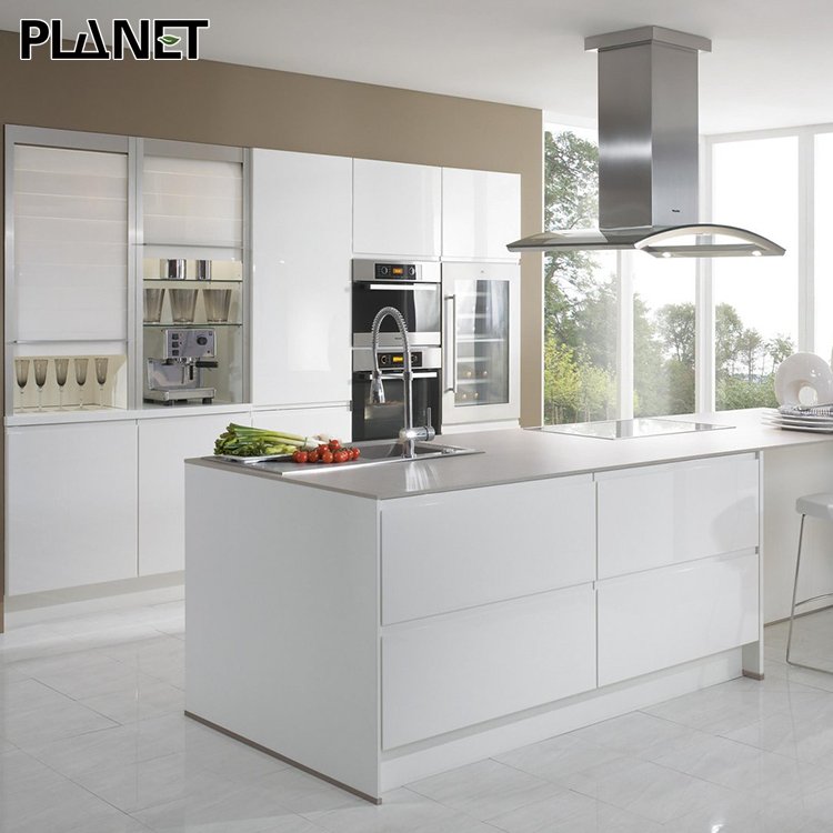 2024 Unique Comtomized Kitchen Cabinet Concealed Handle Cupboard Modern White Gloss Rta Cheap Kitchen Cabinet Set
