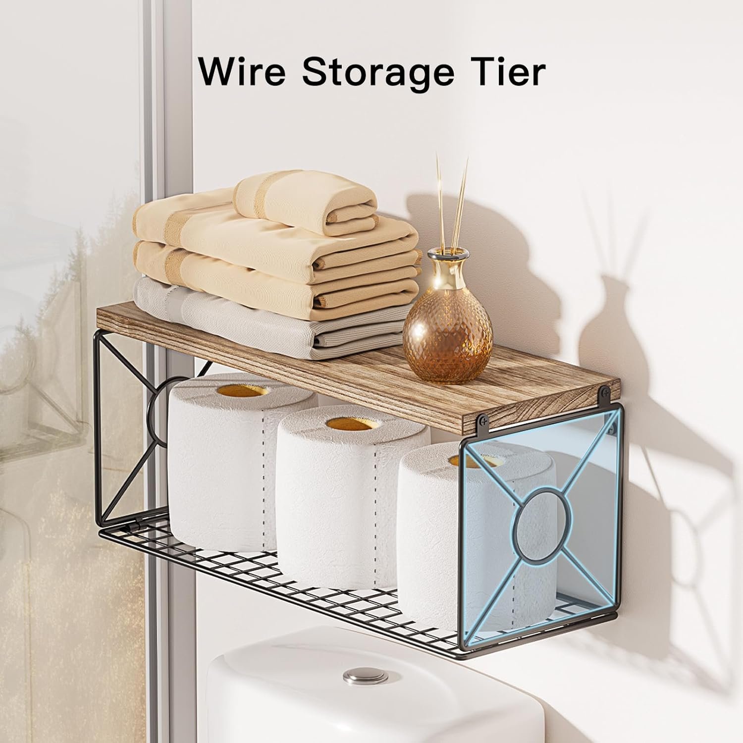 Wholesale Wood Wall Shelves,Wooden Bathroom Floating Shelves with Storage Baskets,Rustic Wooden Wall Mounted Storage Shelves