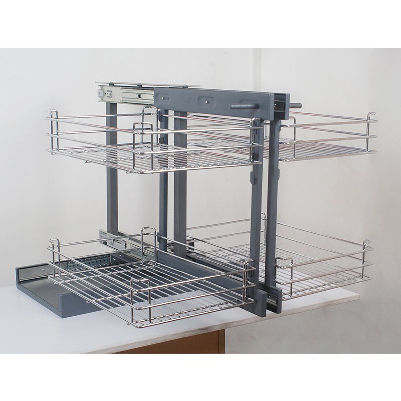 TKK Stainless Steel Kitchen Pantry Cabinet Storage Accessories Multifunction Pull Out Magic Corner Kitchen Storage Basket