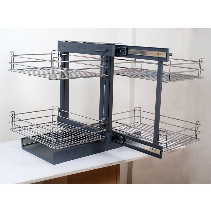 TKK Stainless Steel Kitchen Pantry Cabinet Storage Accessories Multifunction Pull Out Magic Corner Kitchen Storage Basket